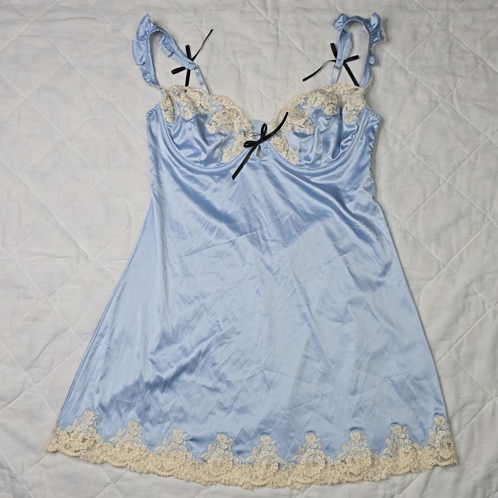 3414 For Love & Lemons Sweetheart Satin Slip Dress – Baby Blue Sz XL - Picture 3 of 7